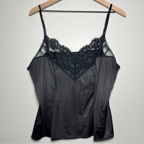 Vassarette Women Cami Top XL Black Lace Trim Fairy‎ Grunge Whimsygoth - Picture 1 of 7